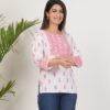 Women’s White & Pink Printed Straight Kurti