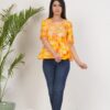 Women’s Yellow Floral Printed Flared Top with Embroidery