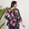 Women’s Black Floral Flared Top with 3/4 Sleeves