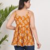 Women’s Mustard Yellow Cotton Printed Sleeveless Flared Kurti