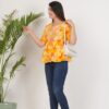 Women’s Yellow Floral Printed Flared Top with Embroidery - Image 3