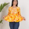 Women’s Yellow Floral Printed Flared Top with Embroidery