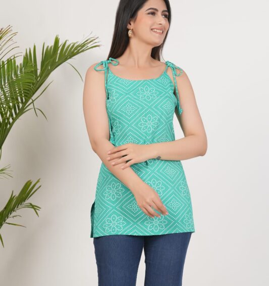 Women’s Green Printed Sleeveless Tie-Strap Top