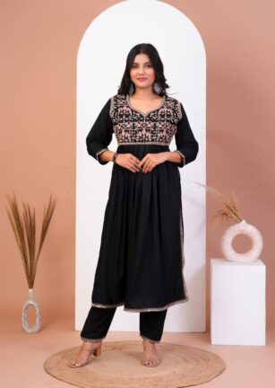 Elegant Black Embroidered Kurti Set