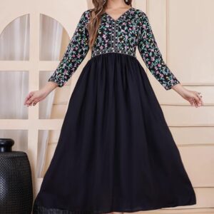 Black Georgette Anarkali Dress with Floral Embroidered Yoke