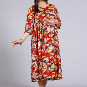Multicolor Geometric Print Empire Waist Midi Dress