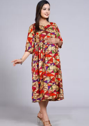 Multicolor Geometric Print Empire Waist Midi Dress