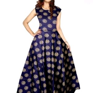Angratan Navy Blue Sleeveless Golden Printed Anarkali Gown