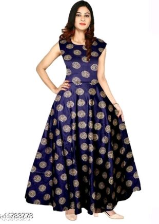 Angratan Navy Blue Sleeveless Golden Printed Anarkali Gown