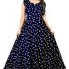Angratan Navy Blue Star Printed Sleeveless Anarkali Gown
