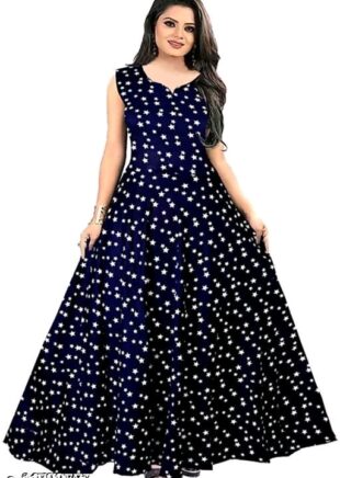 Angratan Navy Blue Star Printed Sleeveless Anarkali Gown