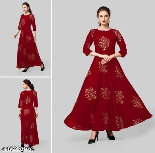 Angratan Maroon Golden Printed Anarkali Gown