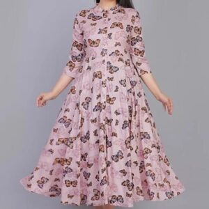 Pink Butterfly Printed Anarkali Kurti for Women