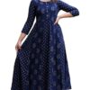 Navy Blue Printed A-Line Kurti - Image 2