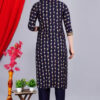 Navy Blue Printed Kurta Set with Embroidered Yoke – Ethnic Wear for Women - Image 2
