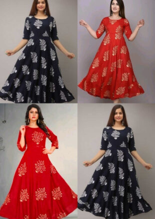 Angratan Maroon Golden Printed Anarkali Gown