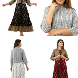 Angratan Women’s Ethnic Printed Jacket Kurti Set