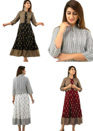 Angratan Women’s Ethnic Printed Jacket Kurti Set