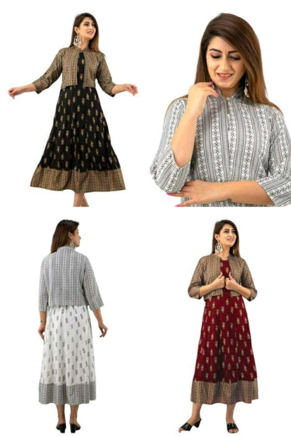 Angratan Women’s Ethnic Printed Jacket Kurti Set