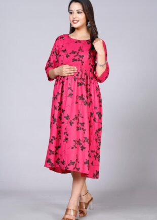 Pink Floral Printed Empire Waist Midi Dress