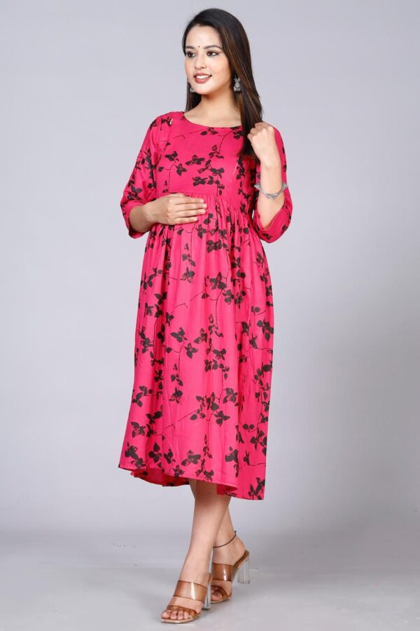 Pink Floral Printed Empire Waist Midi Dress