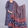 Navy Blue & Red Cotton Printed Kurta Set with Dupatta - Image 6