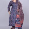Navy Blue & Red Cotton Printed Kurta Set with Dupatta - Image 5