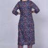 Navy Blue & Red Cotton Printed Kurta Set with Dupatta - Image 2
