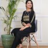 Elegant Black Cotton Kurta Set with Beige Embroidery - Image 6