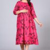 Pink Floral Printed Empire Waist Midi Dress – Stylish Casual Wear for Women - Image 2