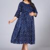 Navy Blue Sleeveless Star Print Midi Dress for Women
