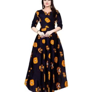 Women’s Black & Orange Printed Long Maxi Gown