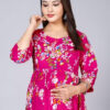 Magenta Pink Floral Printed Empire Waist Midi Dress - Image 2