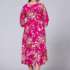 Magenta Pink Floral Printed Empire Waist Midi Dress - Image 3