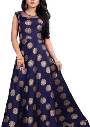 Women’s Navy Blue Jacquard Printed Anarkali Gown