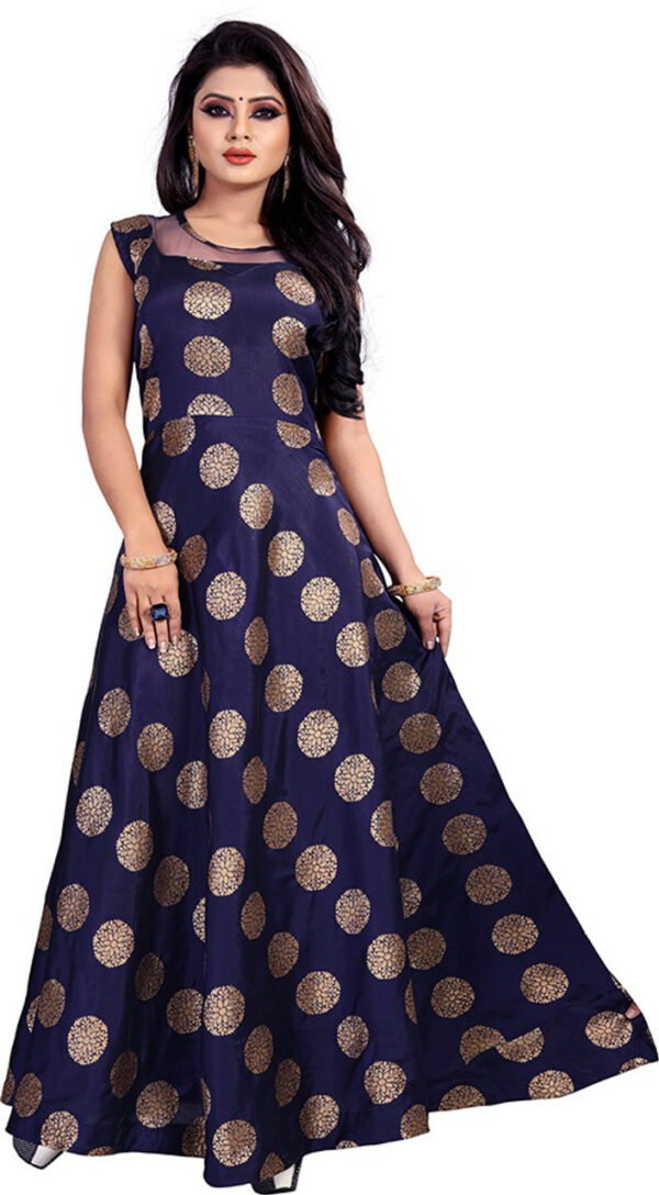 Women’s Navy Blue Jacquard Printed Anarkali Gown